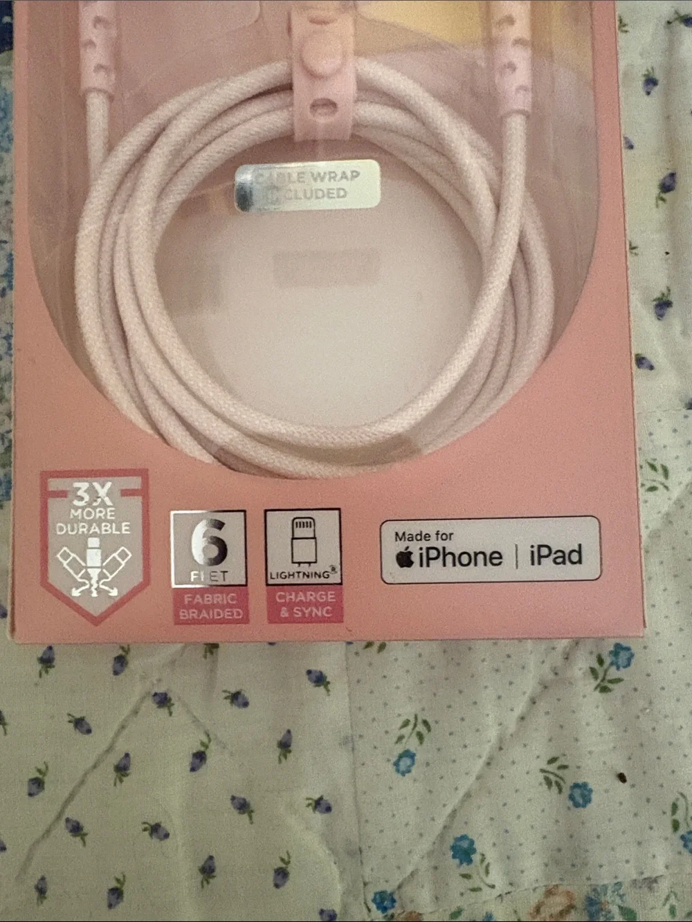 iHome Pink Durastain Lightning Cable - Braided Charging Cord